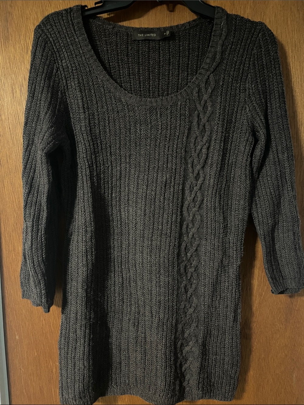 The Limited Chocolate Brown Ribbed Scoop Neck Sweater with Cable Detail